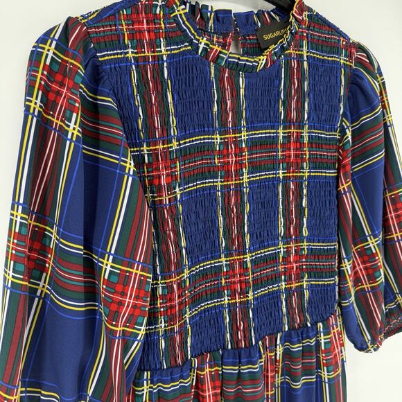Sugarlips Lakeview Blue Red Plaid Smocked Tiered Maxi Dress Womens Size Medium - Picture 5 of 13